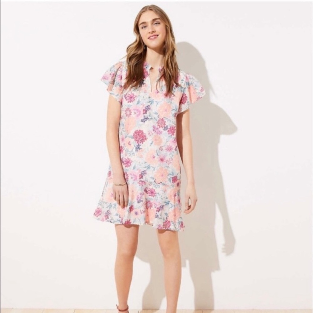 Loft floral flutter sleeve dress NWT